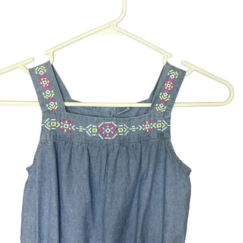 Carters chambray tunic tank top shirt embroidered back buttons cotton size 8